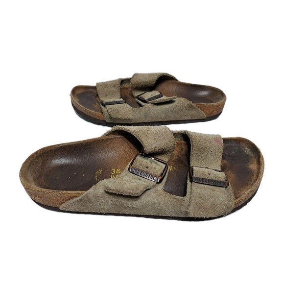 Birkenstock Arizona Women's Size 7 38 Soft Footbed Suede Leather Sandals Taupe - Picture 3 of 8